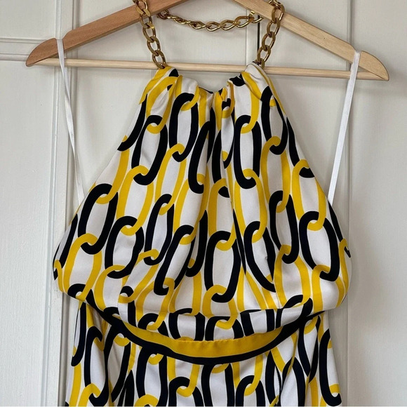 Milly Chain Link Halter Navy & Yellow Women’s Size 4 sheath dress backless  sexy - Picture 10 of 16
